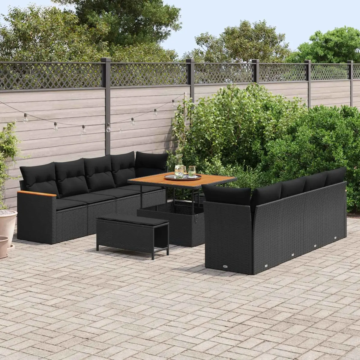 Modular Outdoor Garden Sofa Set 12 Pieces Black Rattan Furniture with Cushions