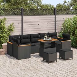 Modular Garden Sofa Set 10 Piece Black Poly Rattan Outdoor Furniture with