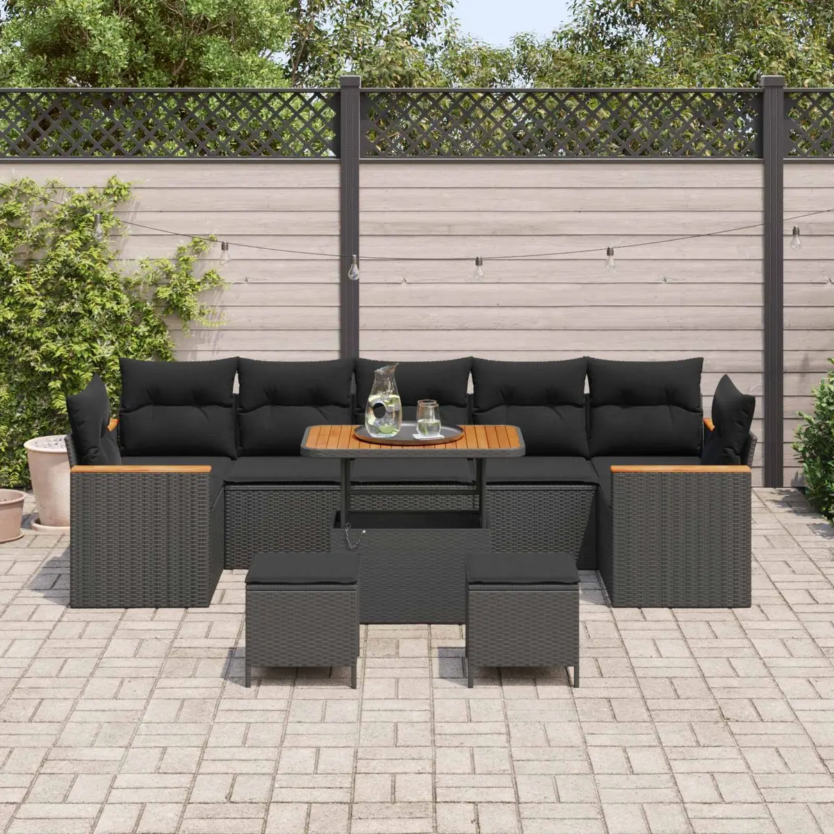 Modular Garden Sofa Set 10 Piece Outdoor Furniture Black Poly Rattan