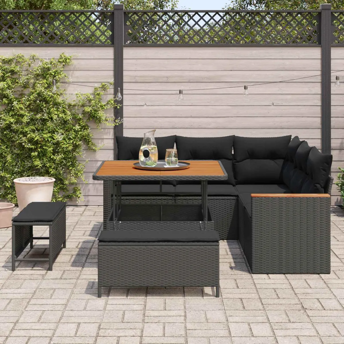 Modular Garden Sofa Set 8 Pieces Outdoor Seating Black Poly Rattan