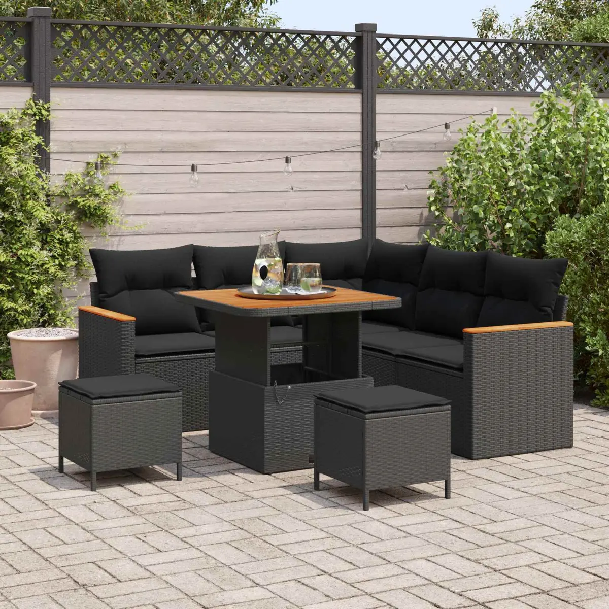 Outdoor Garden Sofa Set 8 Pcs Black Poly Rattan Modular Lounge with Storage