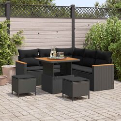 Outdoor Garden Sofa Set 8 Pcs Black Poly Rattan Modular Lounge with Storage