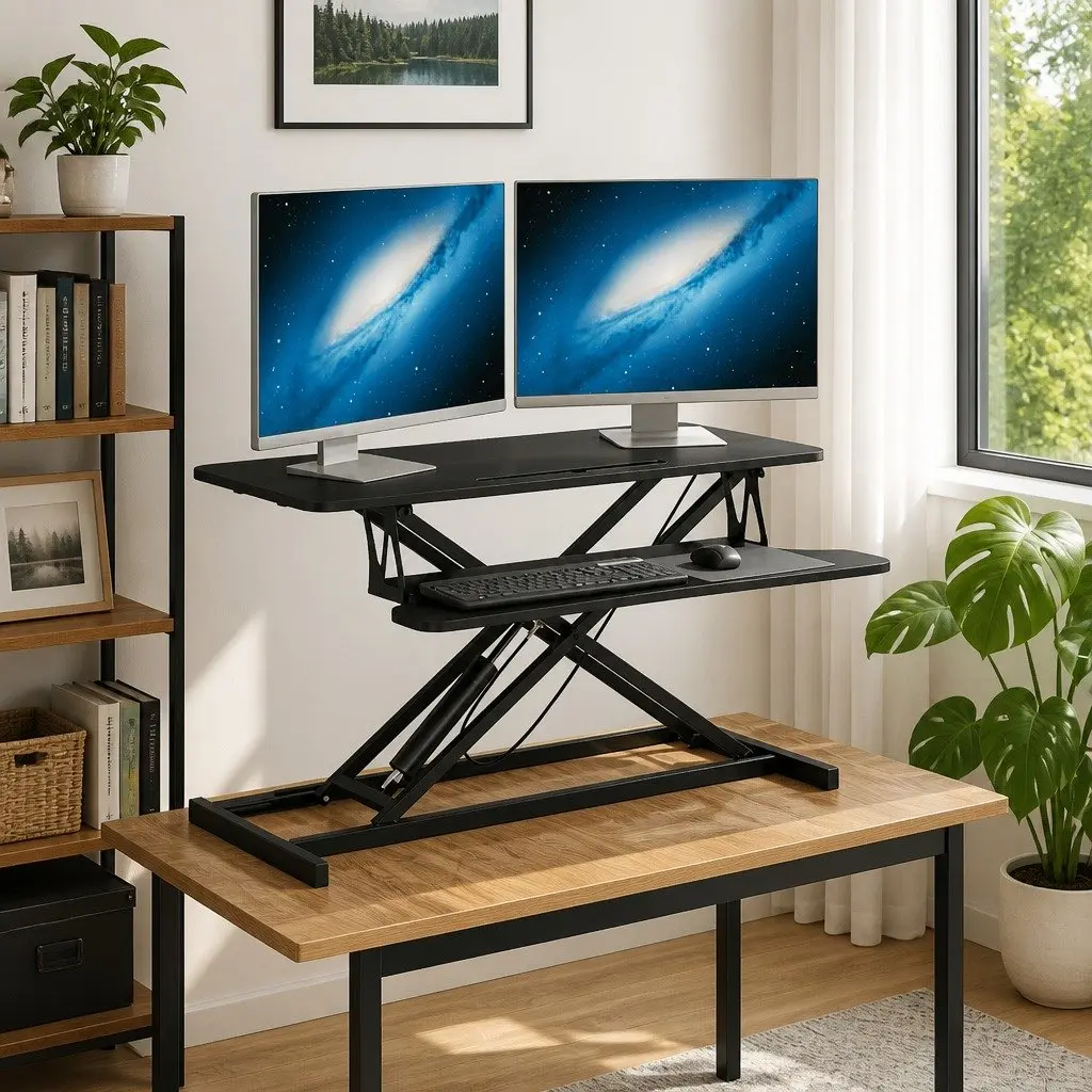Adjustable Height Workstation Desk Ergonomic 90x40cm Black Steel Frame