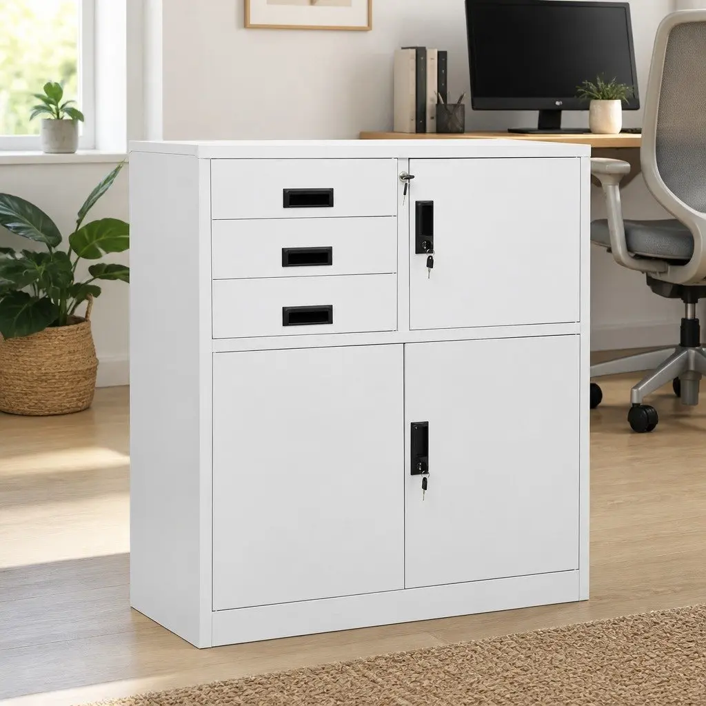 Office Storage Cabinet Grey Steel Filing Locker Adjustable Shelf 90W x 40D x 102H cm