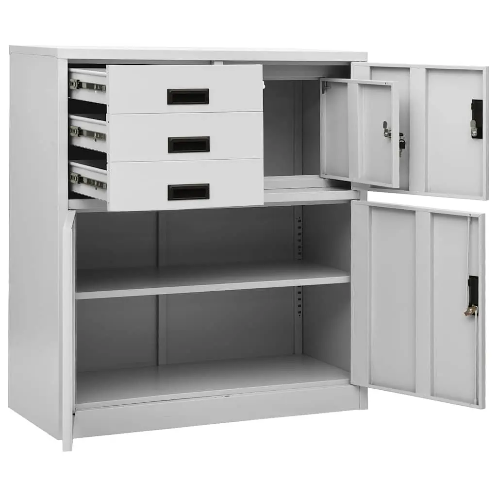 Office Storage Cabinet Grey Steel Filing Locker Adjustable Shelf 90W x 40D x 102H cm