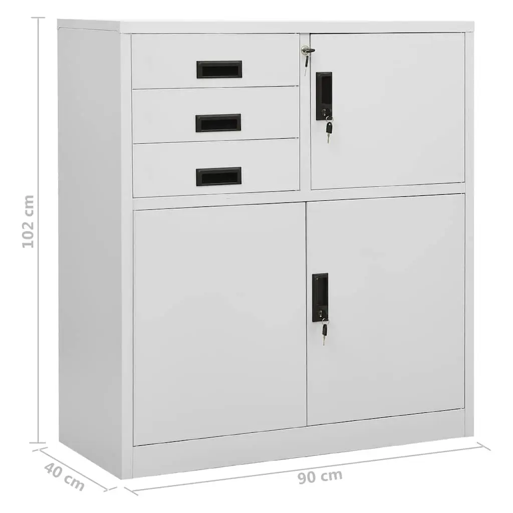 Office Storage Cabinet Grey Steel Filing Locker Adjustable Shelf 90W x 40D x 102H cm