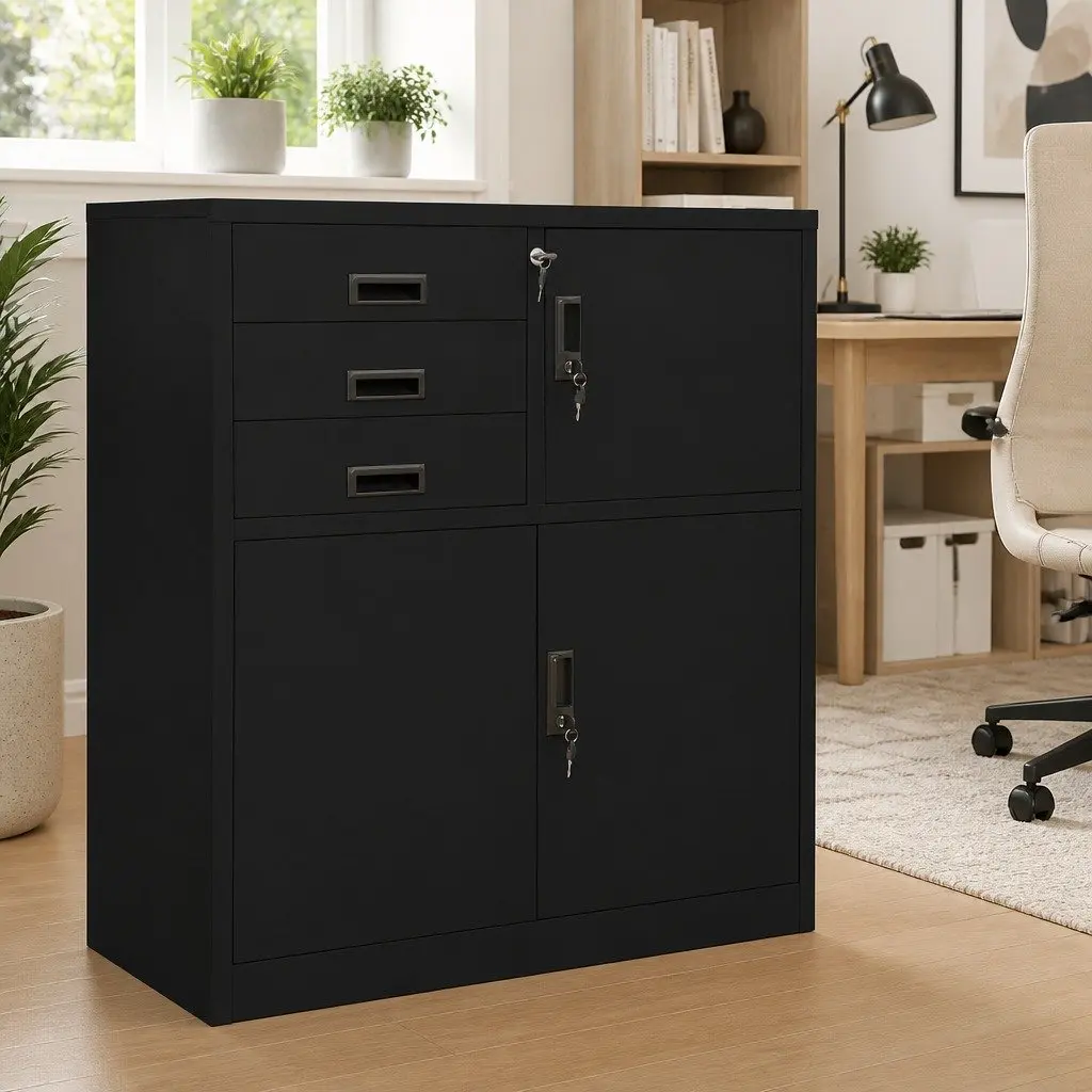 Storage Cabinet Black Steel Office Filing Organizer Adjustable Shelf