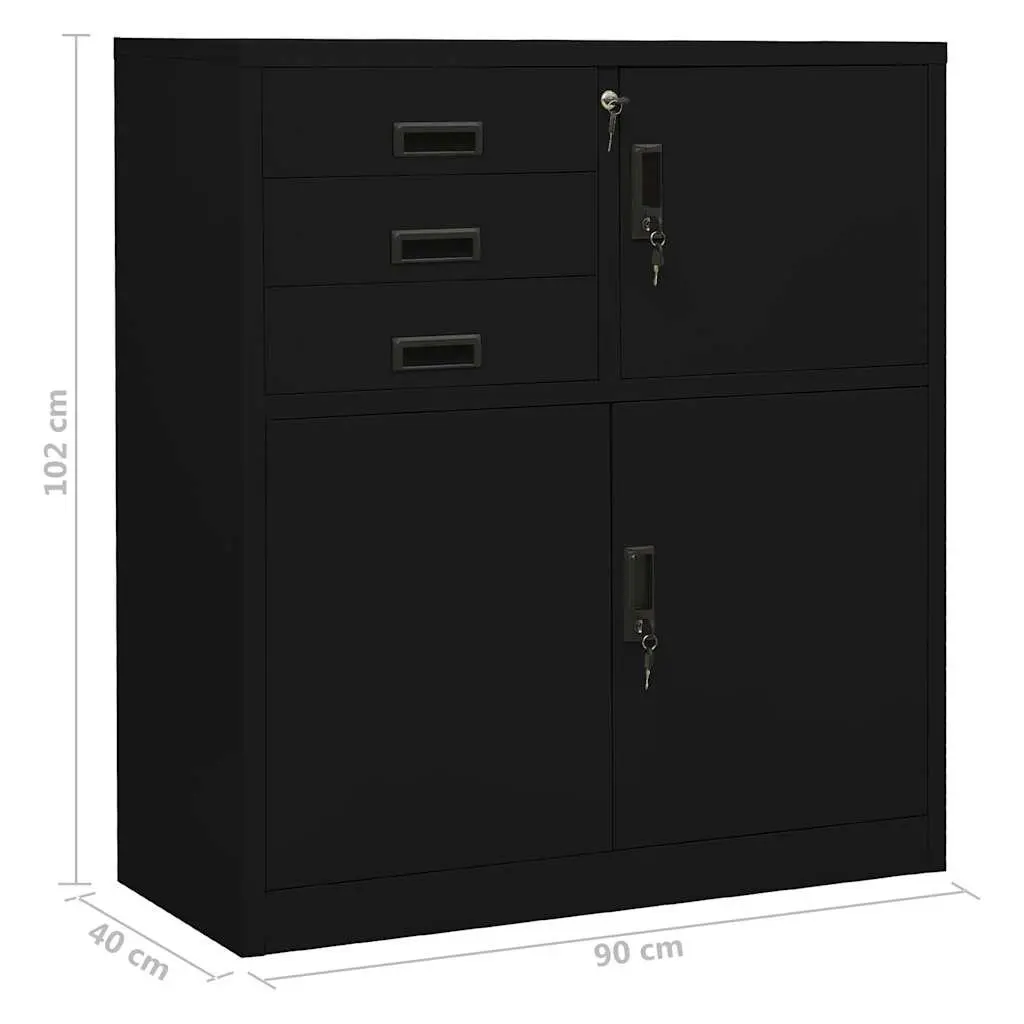 Storage Cabinet Black Steel Office Filing Organizer Adjustable Shelf