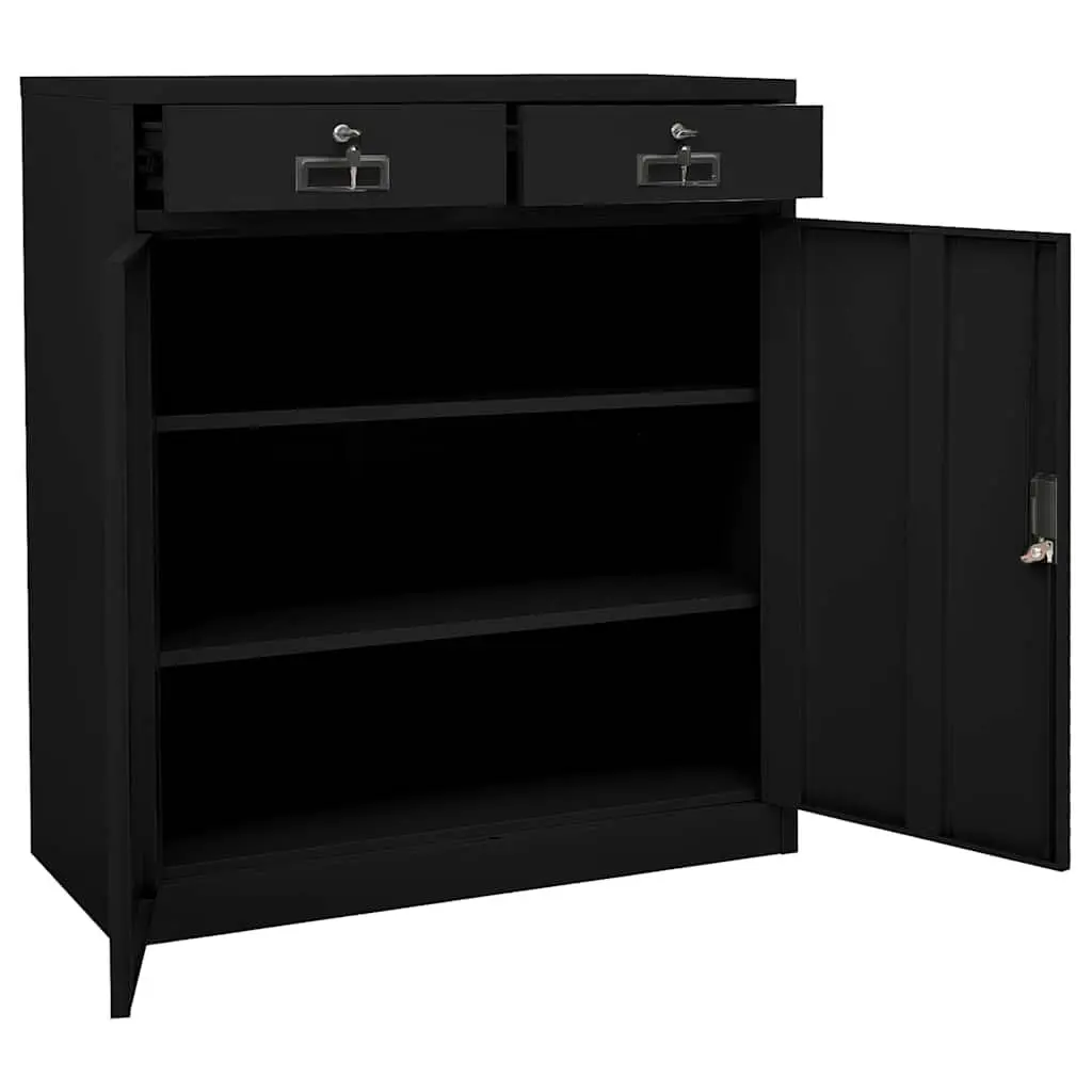 Office Storage Cabinet File Organizer Black Steel 90x40x102cm