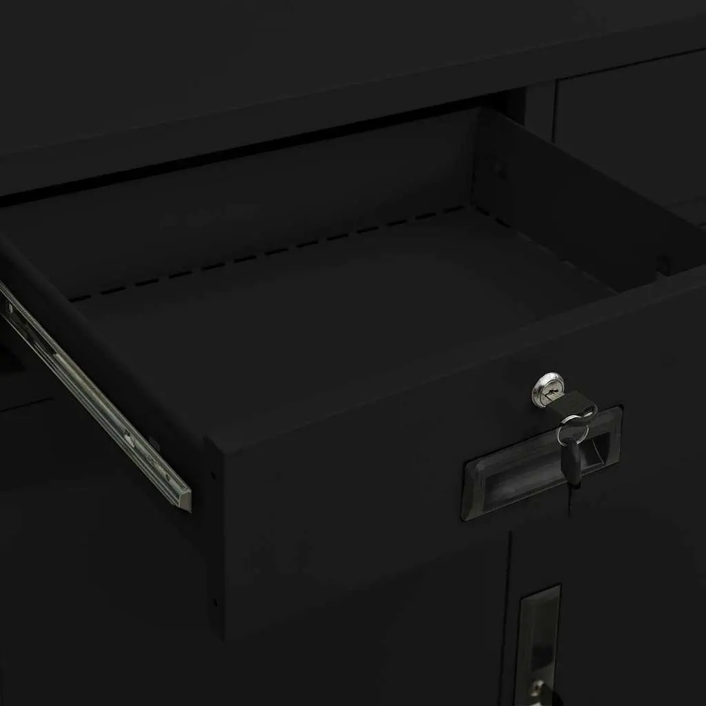 Office Storage Cabinet File Organizer Black Steel 90x40x102cm