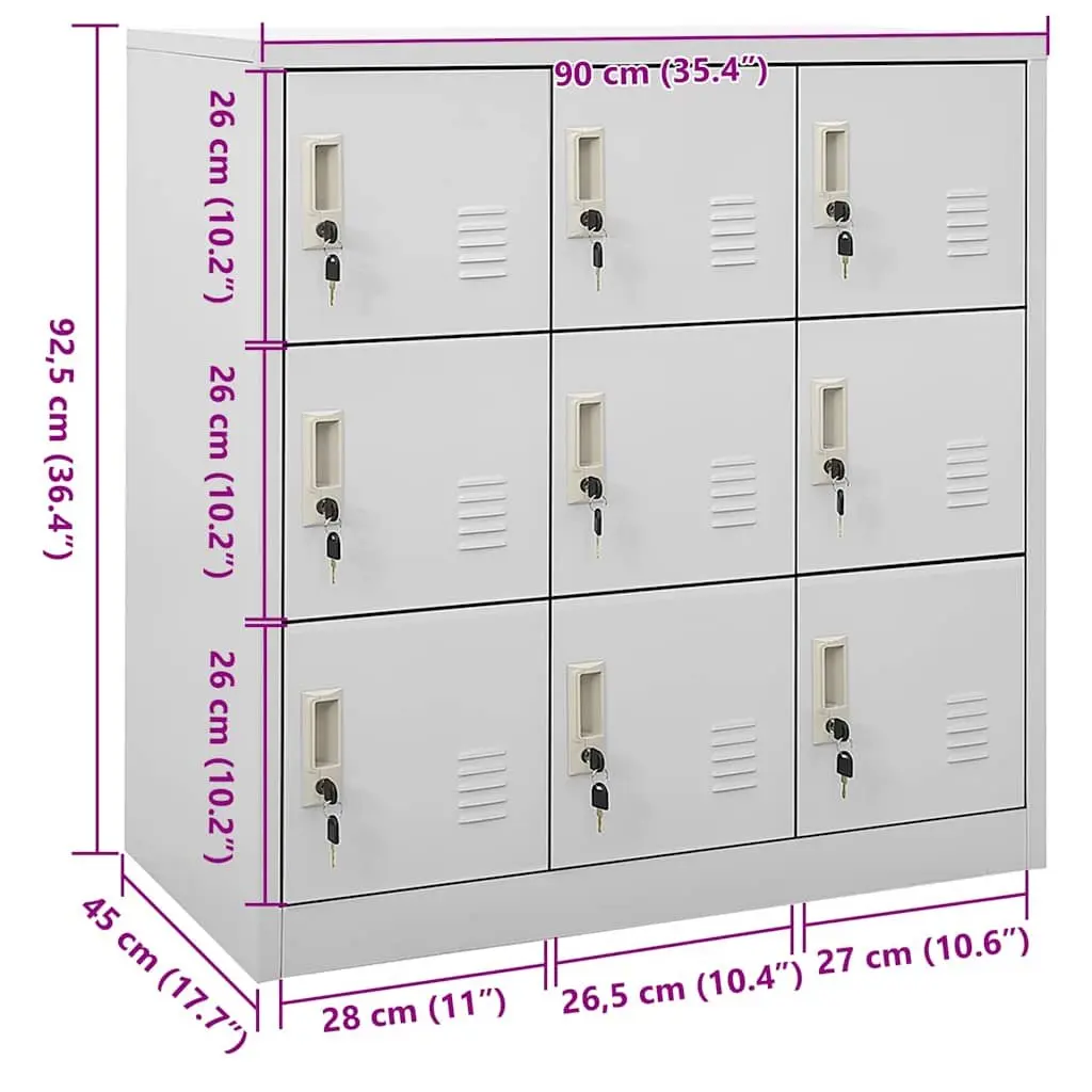 Locker Cabinet Storage Organiser Grey Steel 90 x 45 x 92.5 cm