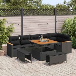 Comfortable 9-Piece Black Garden Sofa Set with Storage