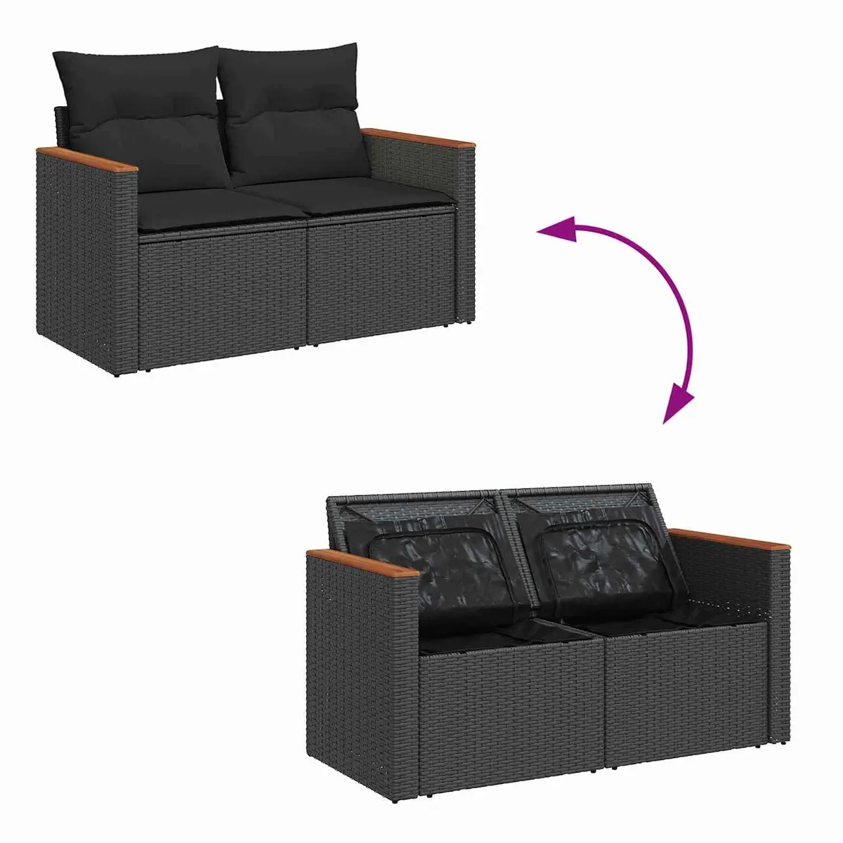 Modular Garden Sofa Set 12 Pieces Black Poly Rattan Outdoor Seating with