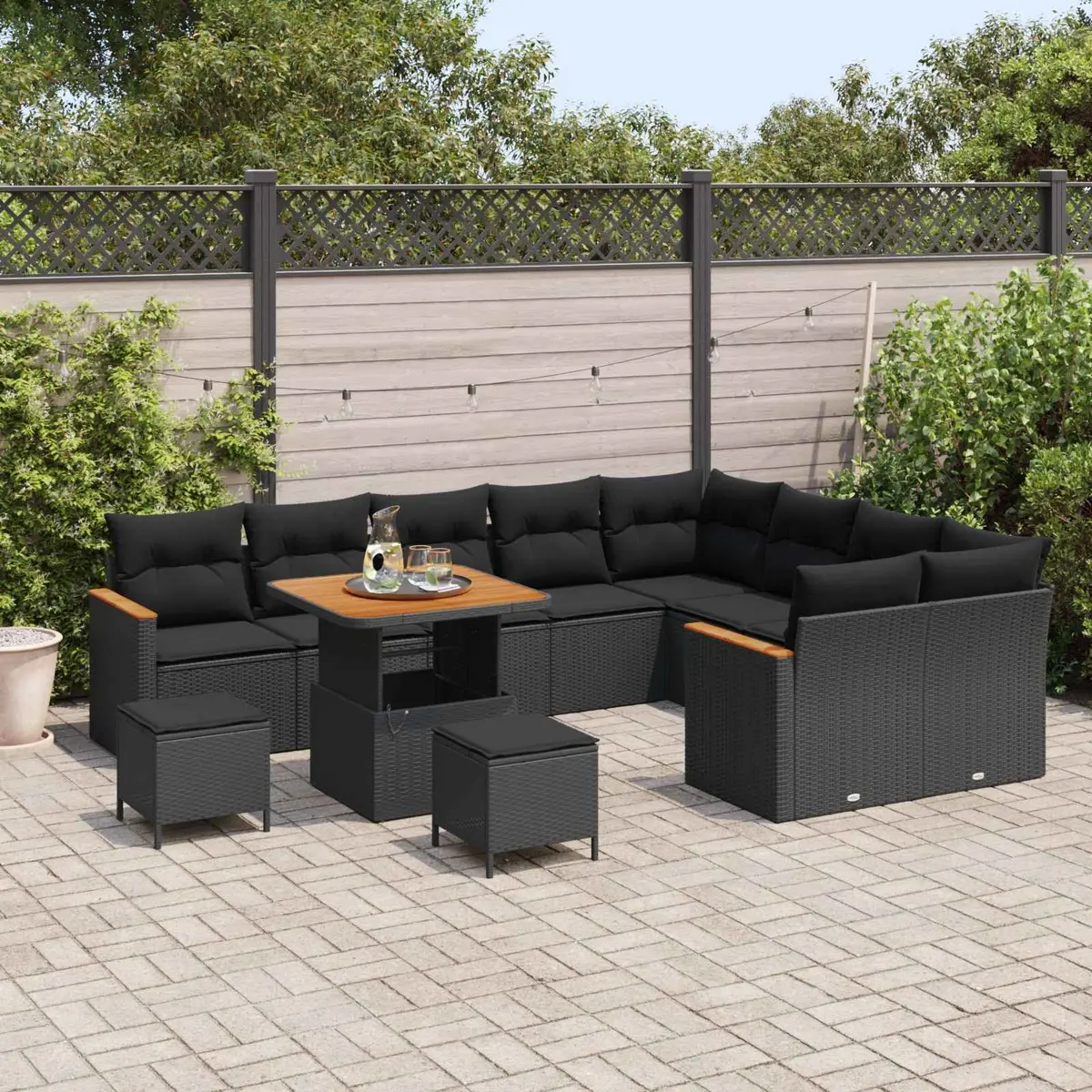 Modular Garden Sofa Set 12 Pieces Black Poly Rattan Outdoor Seating with