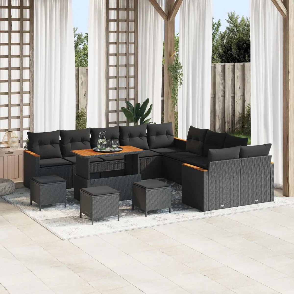 Outdoor Garden Sofa Set Modular Seating Black Poly Rattan with Cushions 14 Pcs