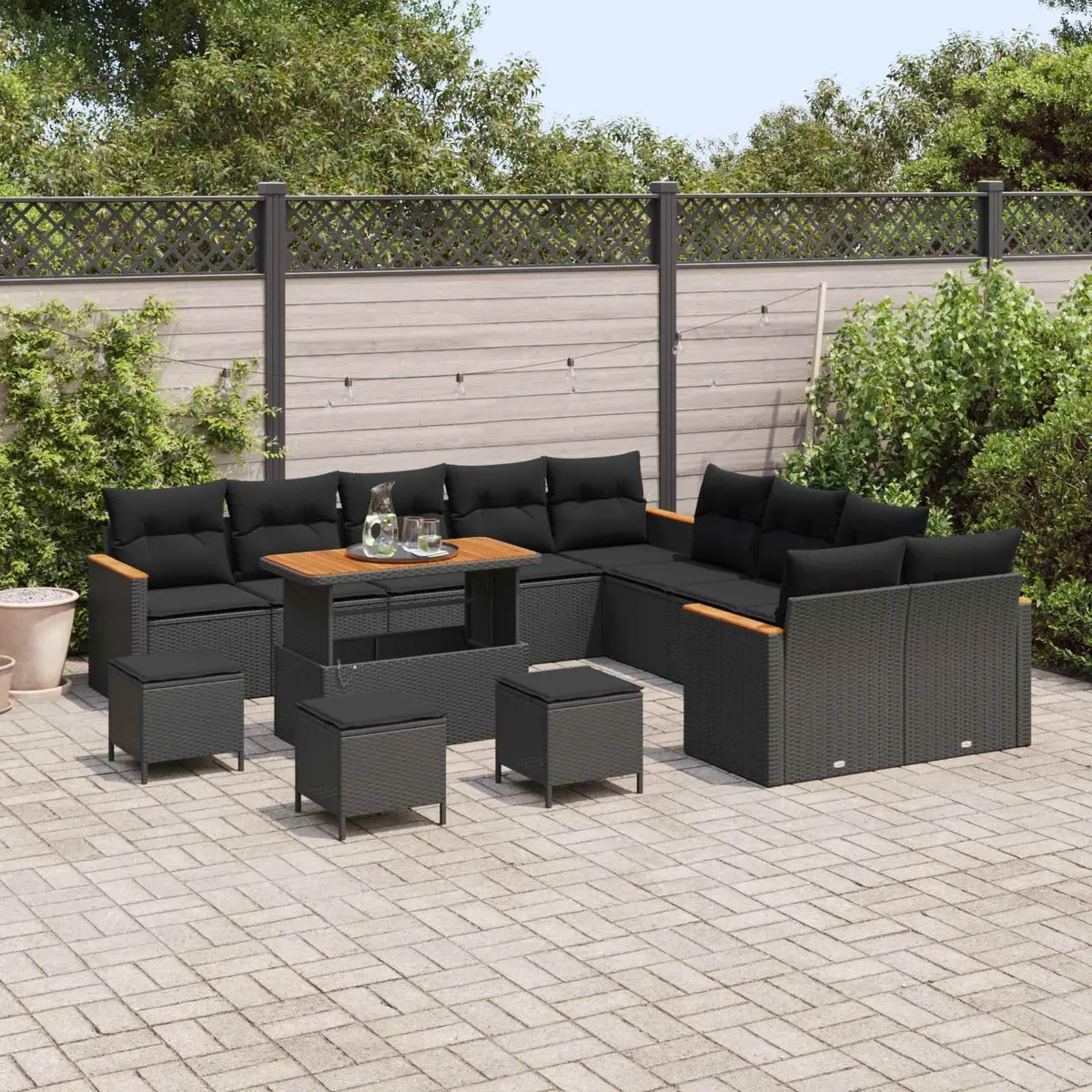 Outdoor Garden Sofa Set Modular Seating Black Poly Rattan with Cushions 14 Pcs