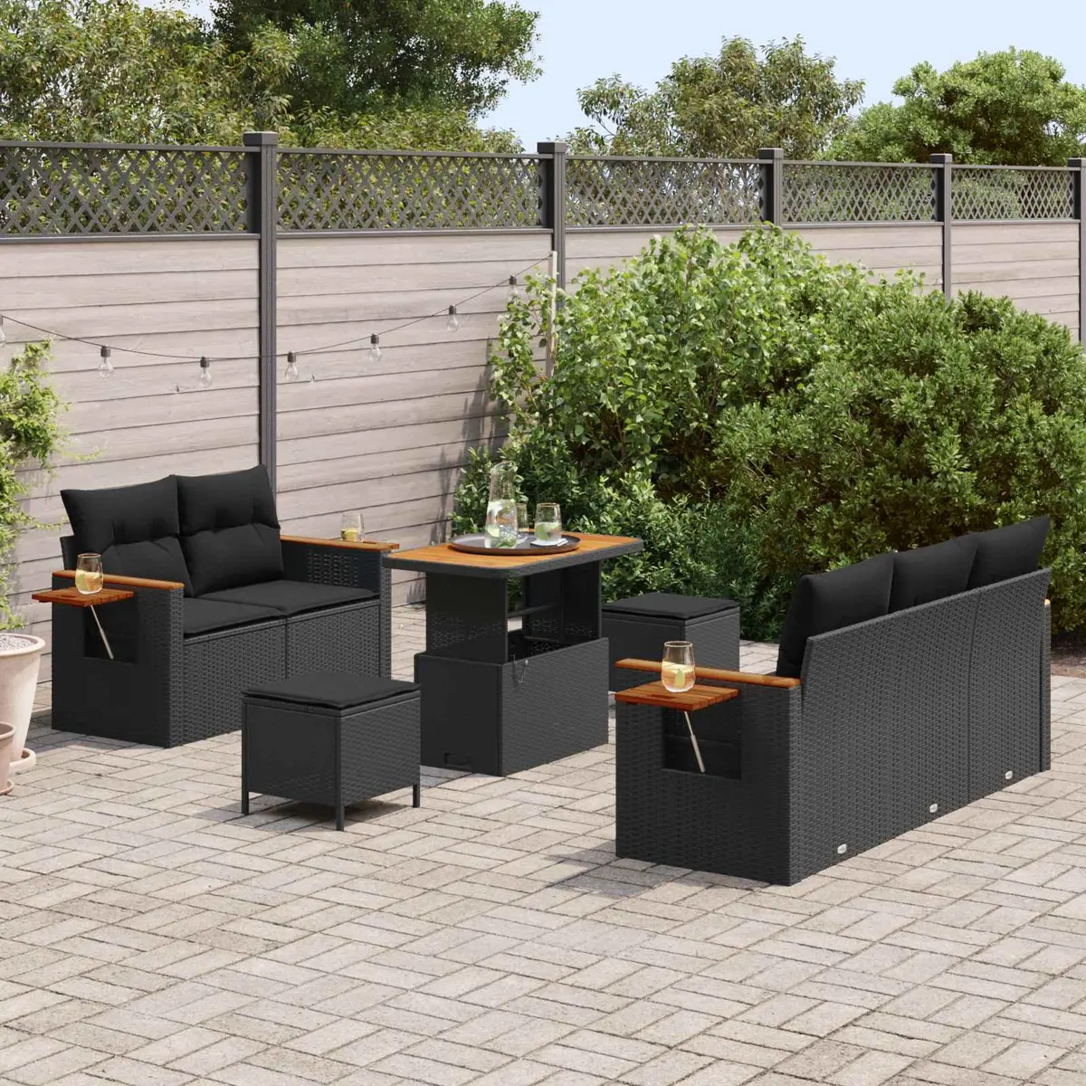 Outdoor Garden Sofa Set Modular Lounge Seating 10 Piece Black Poly Rattan