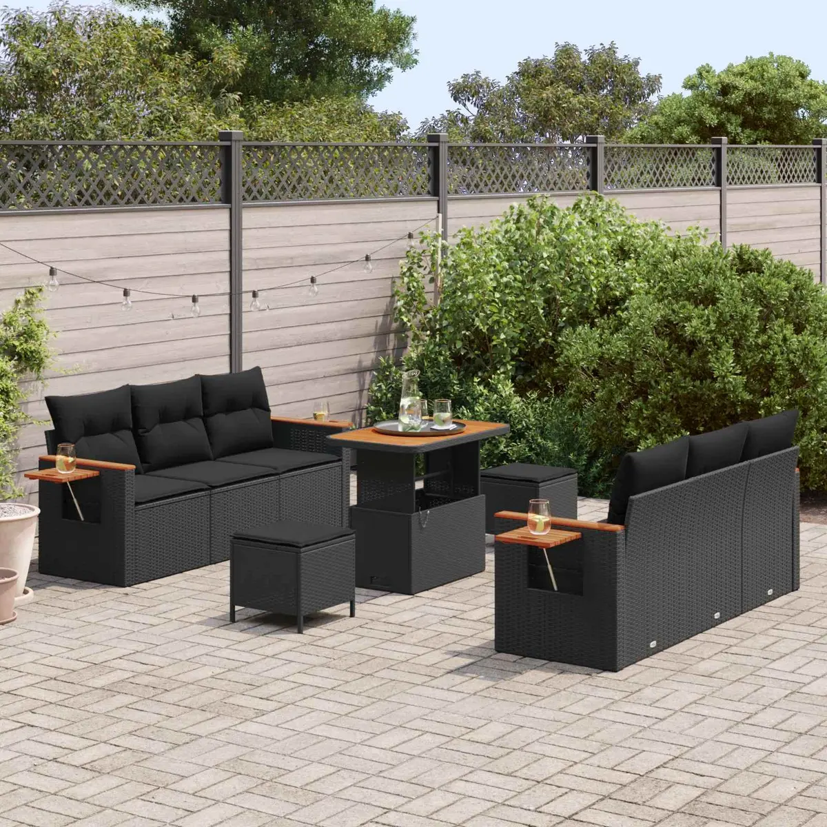 Modular Garden Sofa Set 11 Piece Outdoor Lounge Black Poly Rattan