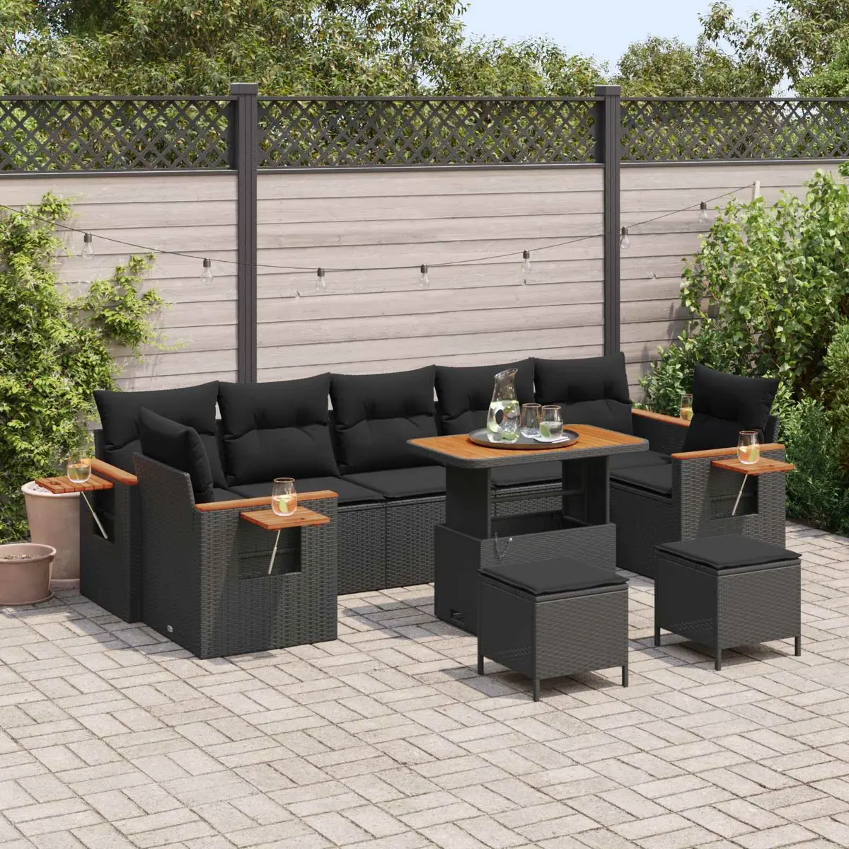 Outdoor Modular Sofa Set 13 Pieces Black Poly Rattan Garden Seating Furniture