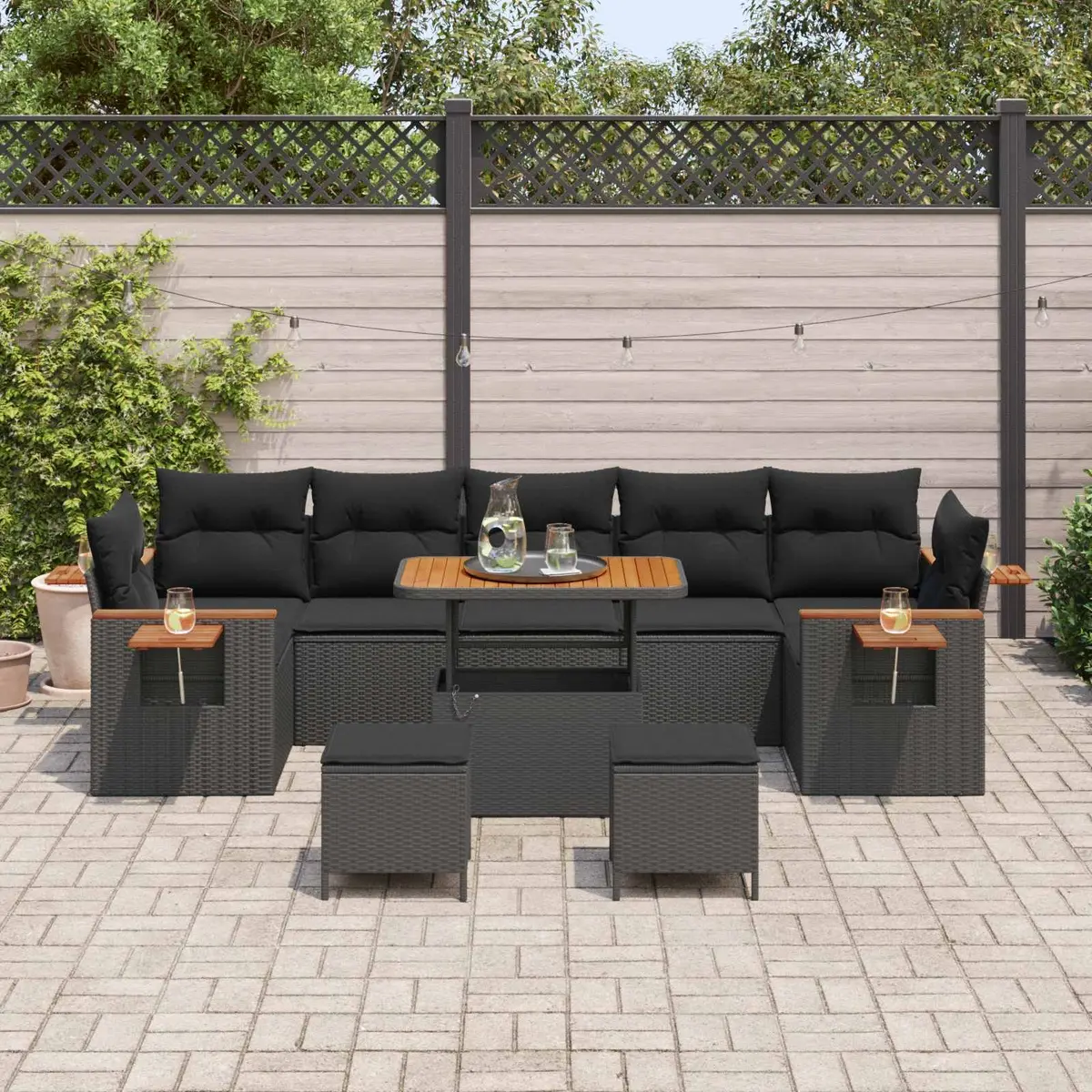 Outdoor Modular Sofa Set 13 Pieces Black Poly Rattan Garden Seating Furniture