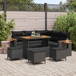 Modular Garden Sofa Set 10 Pieces Outdoor Seating Poly Rattan Black Cushions