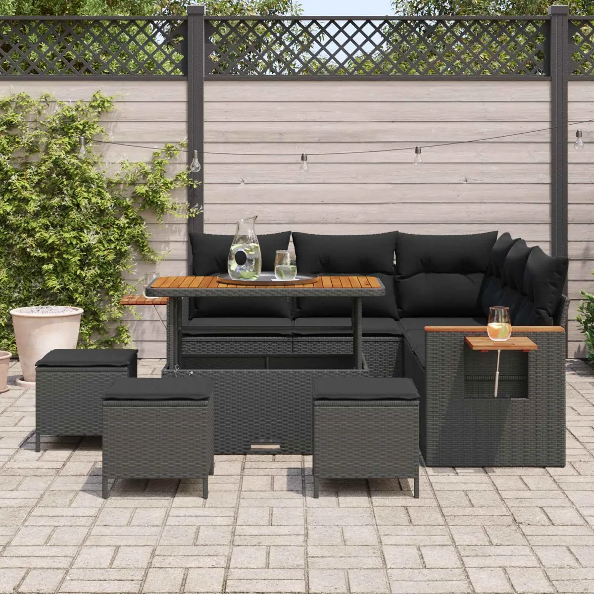 Modular Garden Sofa Set Outdoor Seating 10 Pieces Poly Rattan Black