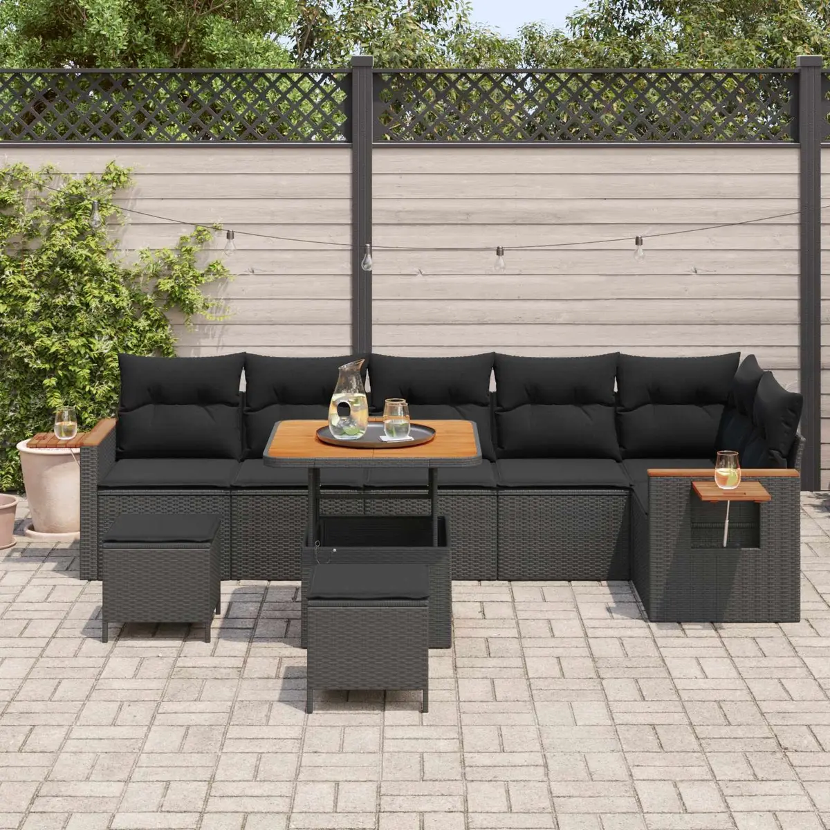 Outdoor Garden Sofa Set 11 Pieces Modular Poly Rattan Patio Seating Black