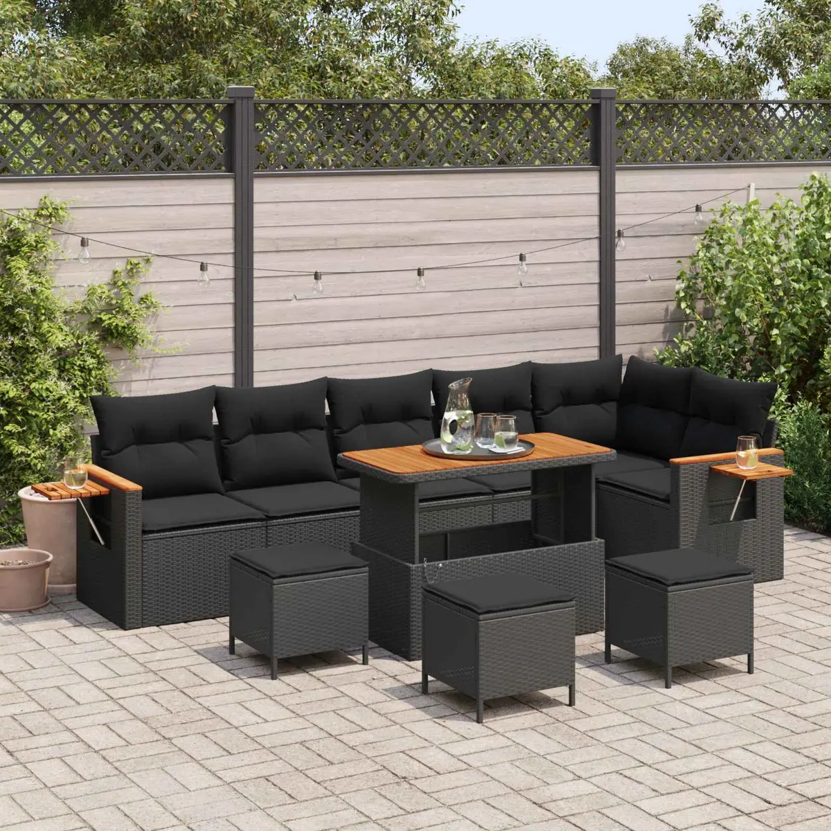 Modular Garden Sofa Set 12 Piece Outdoor Relaxation Black