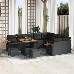Modular Garden Sofa Set 13 pcs Black Poly Rattan Outdoor Seating with Cushions