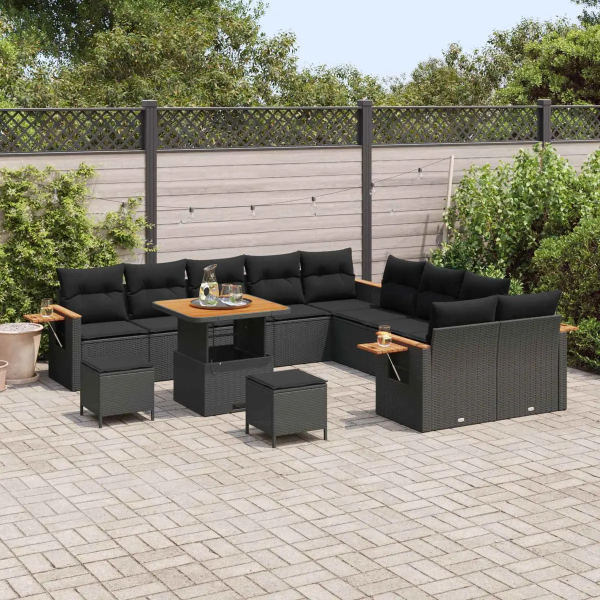 Outdoor Garden Sofa Set 17pcs Modular Sectional Black Poly Rattan Patio