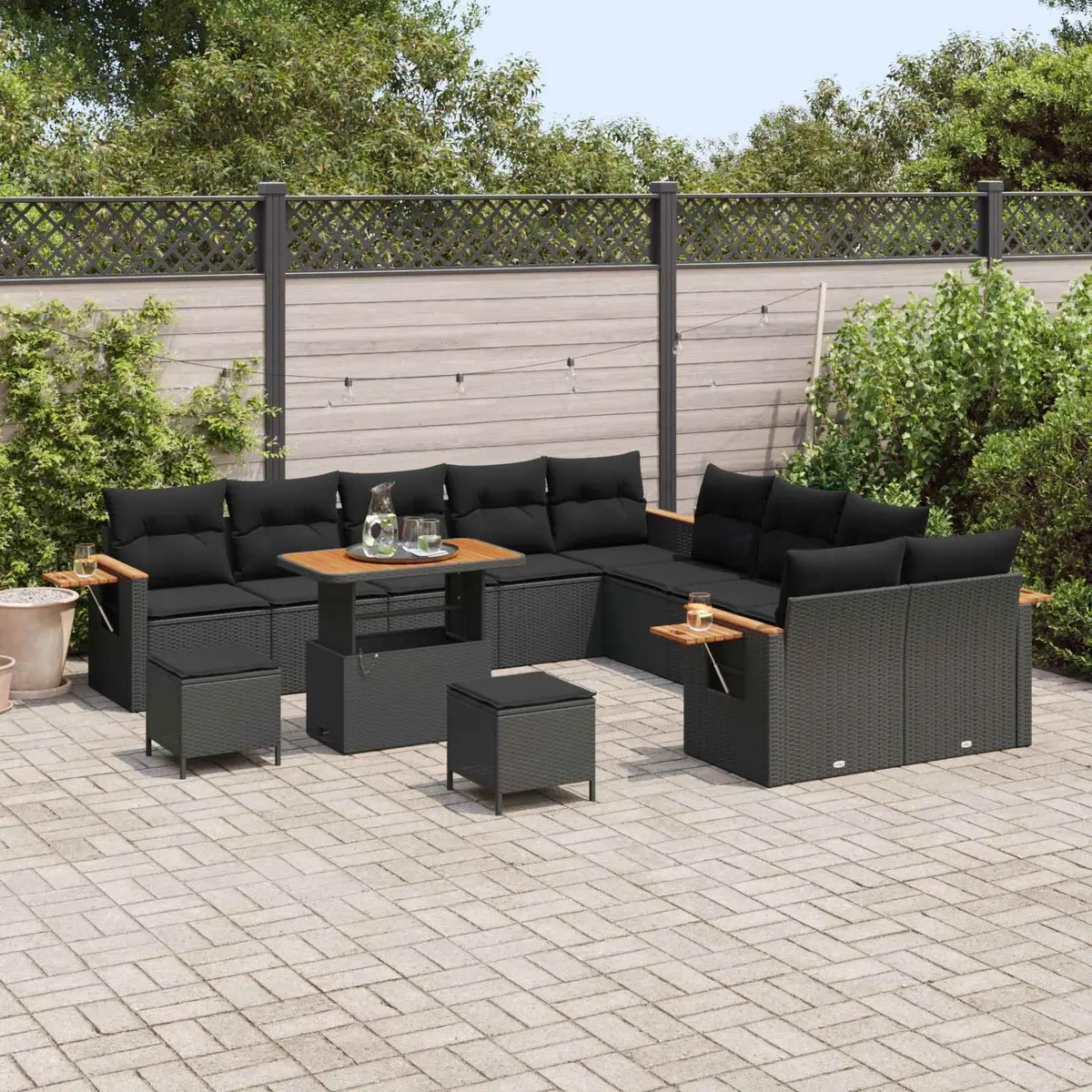 Modular Garden Sofa Set Outdoor Seating 17 Piece Black Poly Rattan Cushions