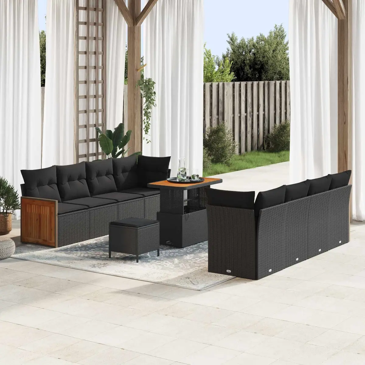 Modular Garden Sofa Set 12 Pieces Outdoor Seating Black Poly Rattan