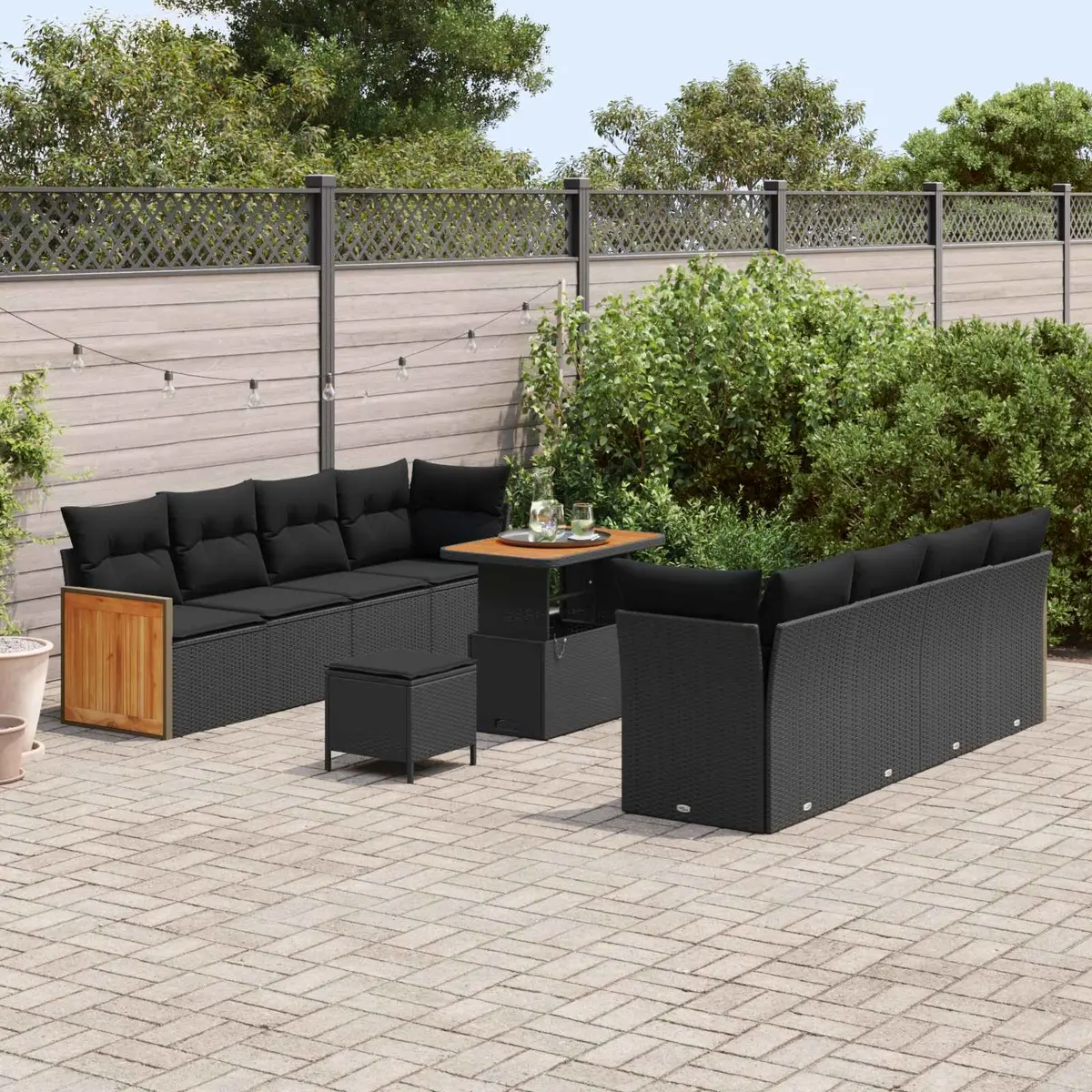 Modular Garden Sofa Set 12 Pieces Outdoor Seating Black Poly Rattan