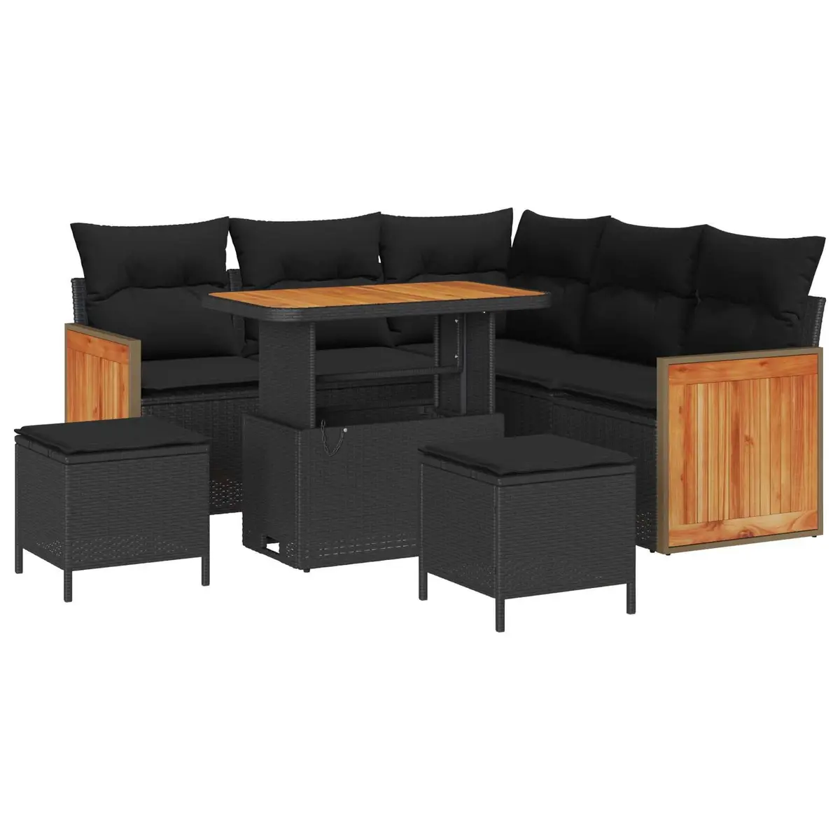 Outdoor Sofa Set Modular Black 9 Piece Poly Rattan Garden Seating with Cushions