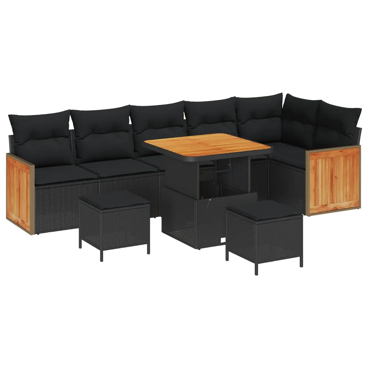 Modular Garden Sofa Set 11pcs Black Poly Rattan Outdoor Sectional Furniture