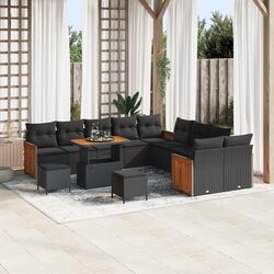 Modular Garden Sofa Set 17 Pieces Black Outdoor Seating Poly Rattan with