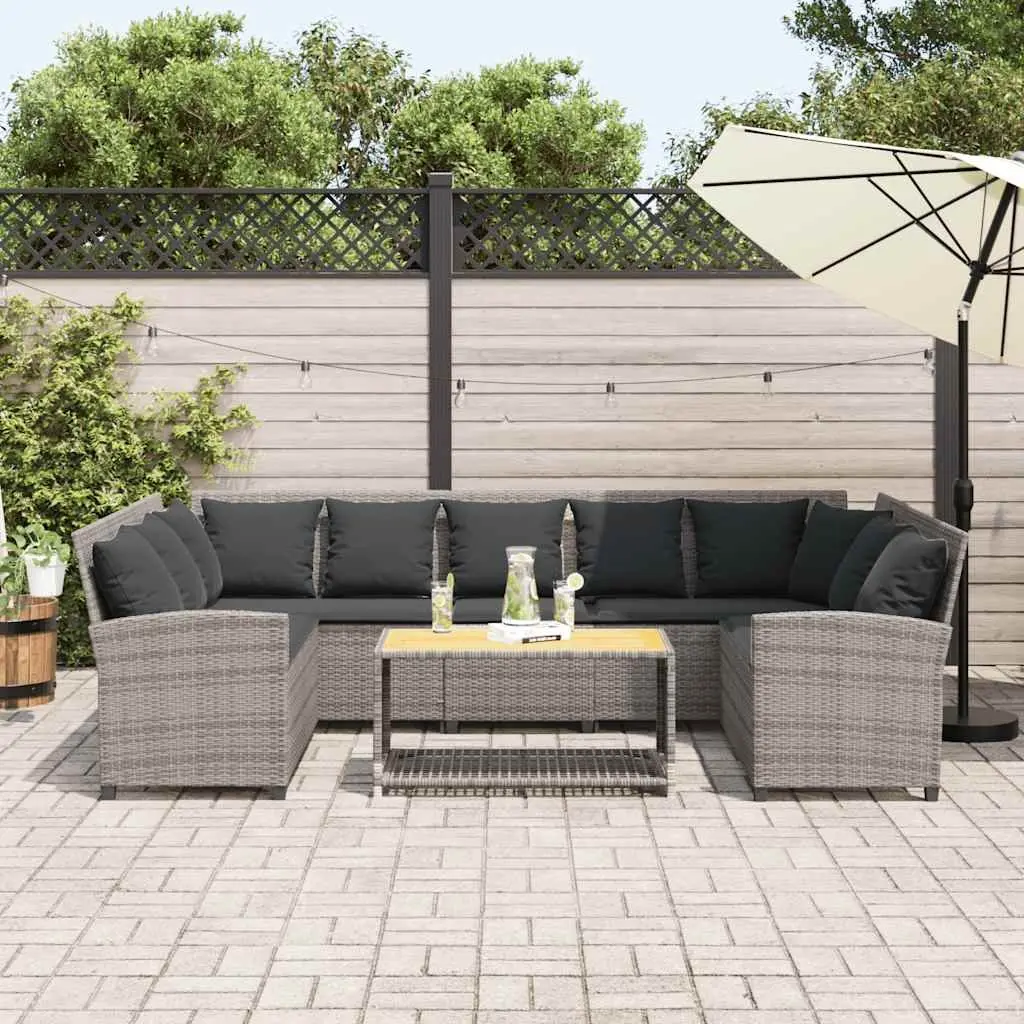 Modular Garden Sofa Grey with Cushions PE Rattan Outdoor Furniture Set