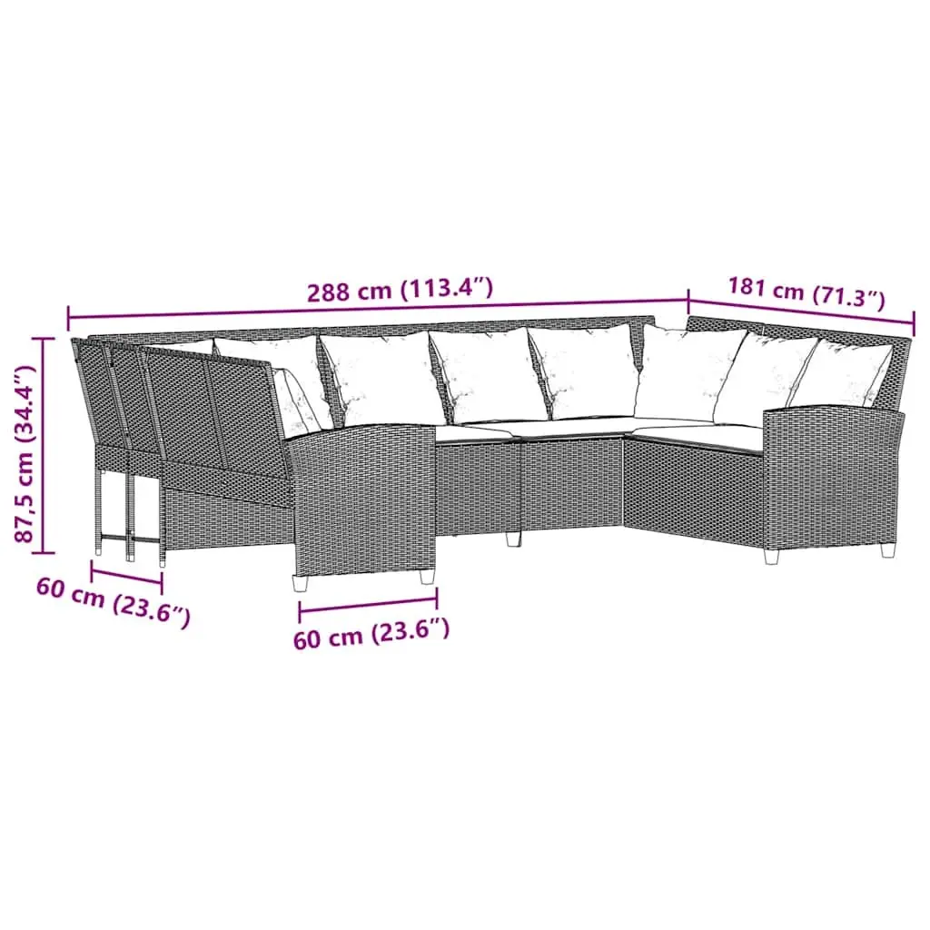 Modular Garden Sofa Grey with Cushions PE Rattan Outdoor Furniture Set