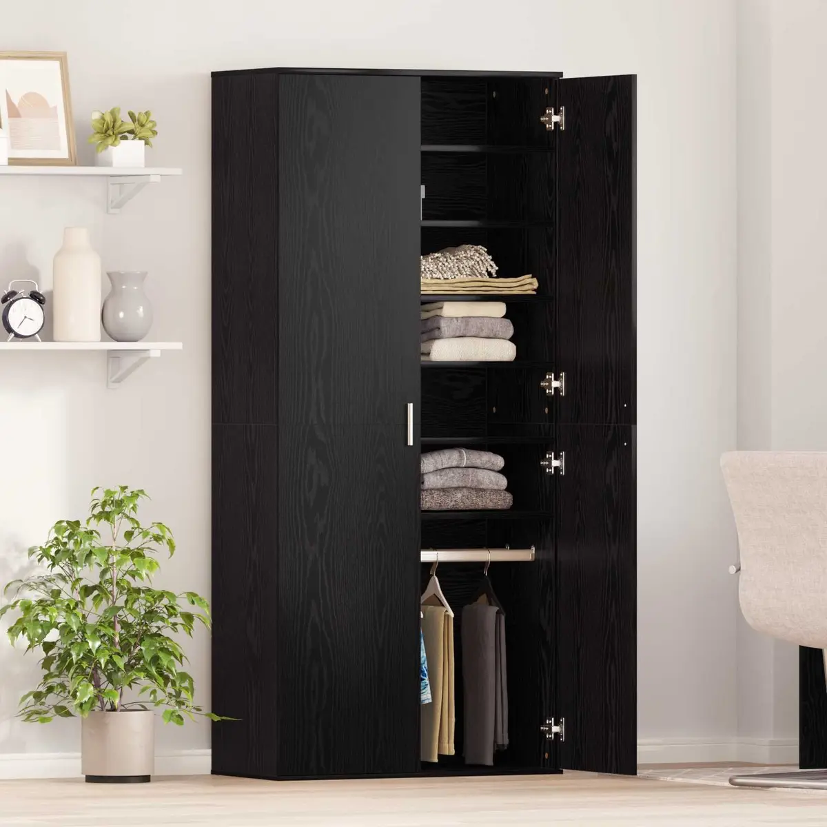 Highboard Storage Cabinet Organiser 80 x 39 x 178 cm Black Oak