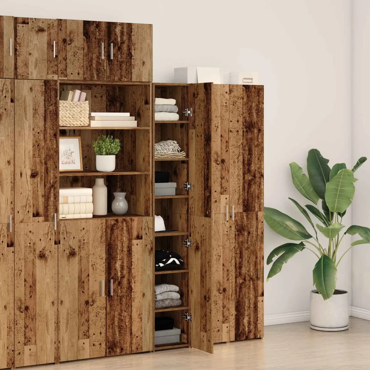 Highboard Old Wood Sideboard Buffet Storage Cabinet 30 x 42.5 x 185 cm Brown