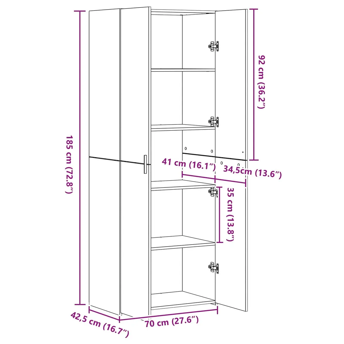 Brown Engineered Wood Highboard Storage Cabinet 70x42.5x185cm Modern Sideboard
