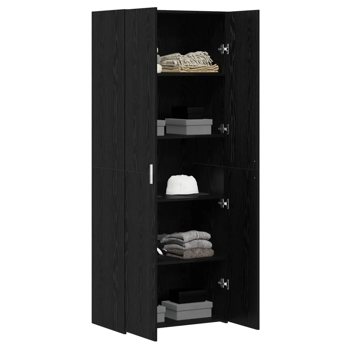 Black Engineered Wood Highboard Storage Cabinet Modern Living Room Dining