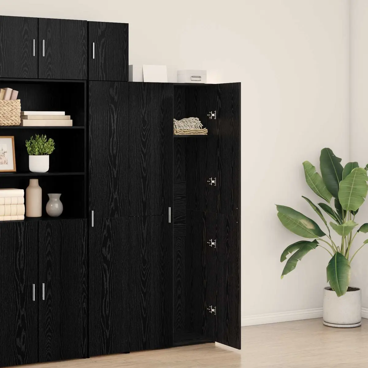 Highboard Buffet Cabinet Storage Dining Room 70x42.5x185cm Black Wood