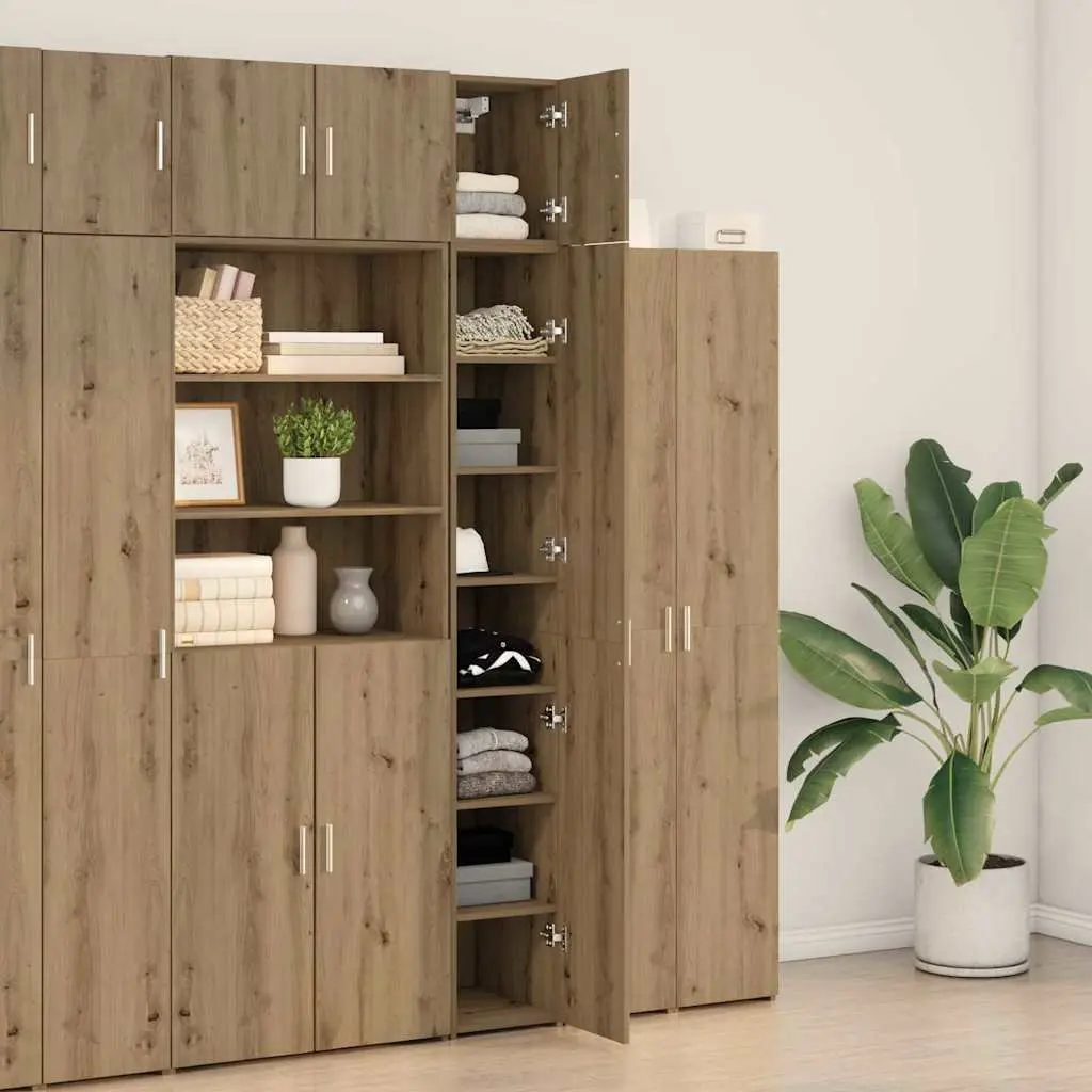 2 Piece Storage Cabinet Adjustable Shelves Hinged Doors Brown