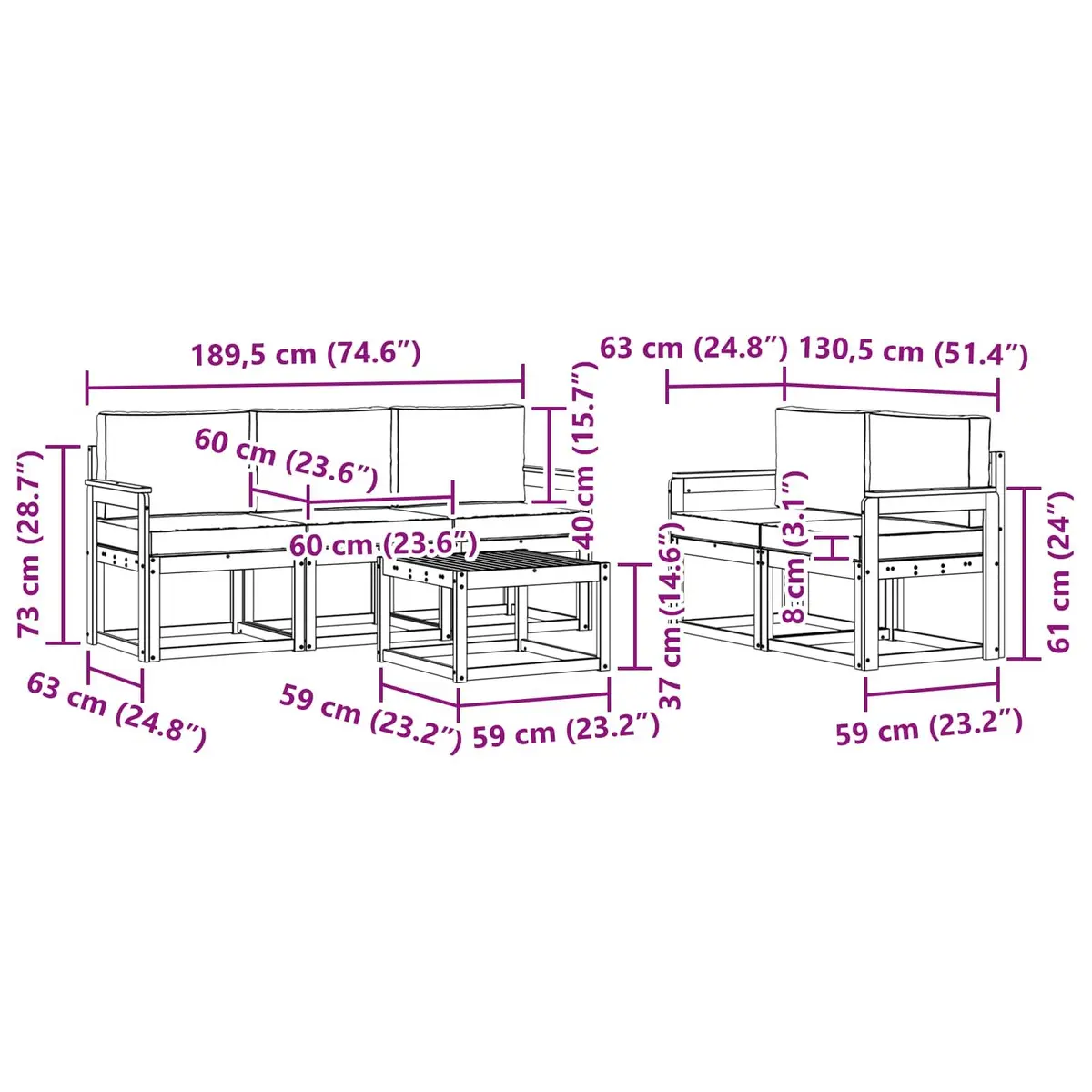 Outdoor Sofa Set Modular Lounge 6 Piece Brown