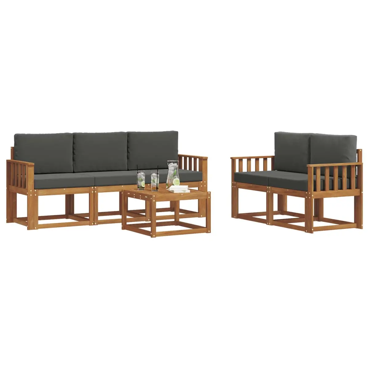 Outdoor Sofa Set 6 Pieces Garden Furniture Acacia Wood with Cushions Brown