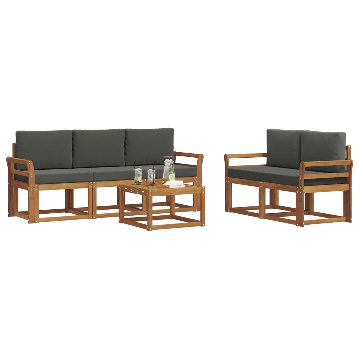 Outdoor Sofa Set 6 Pieces Solid Acacia Wood Garden Furniture Brown