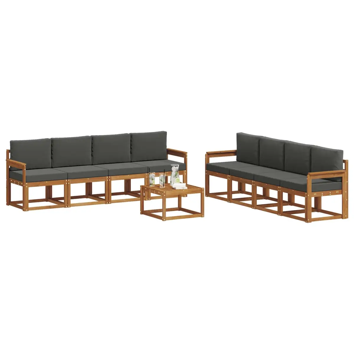 Outdoor Sectional Sofa Set 9 Piece Garden Furniture Cushions Brown