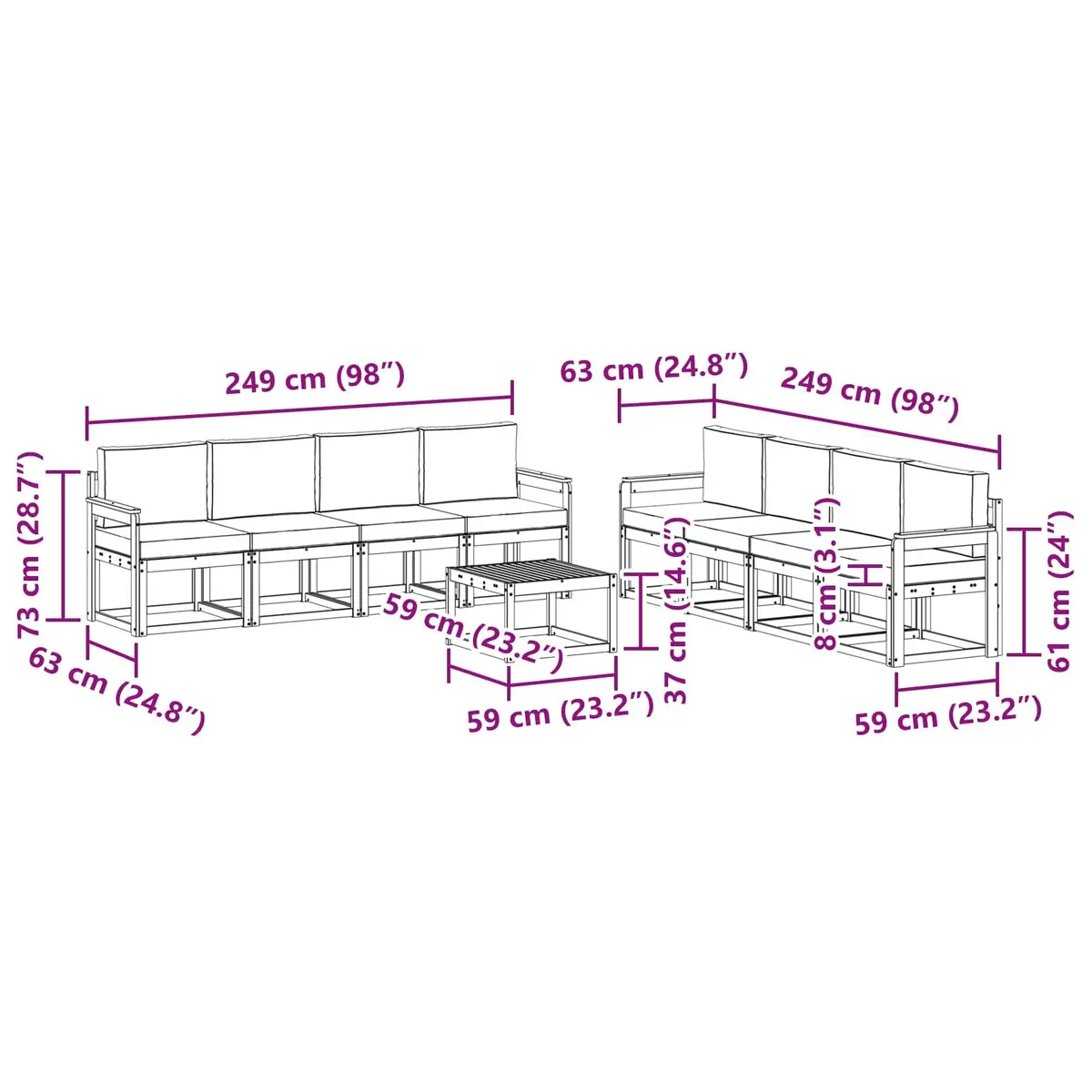 Outdoor Sectional Sofa Set 9 Piece Garden Furniture Cushions Brown