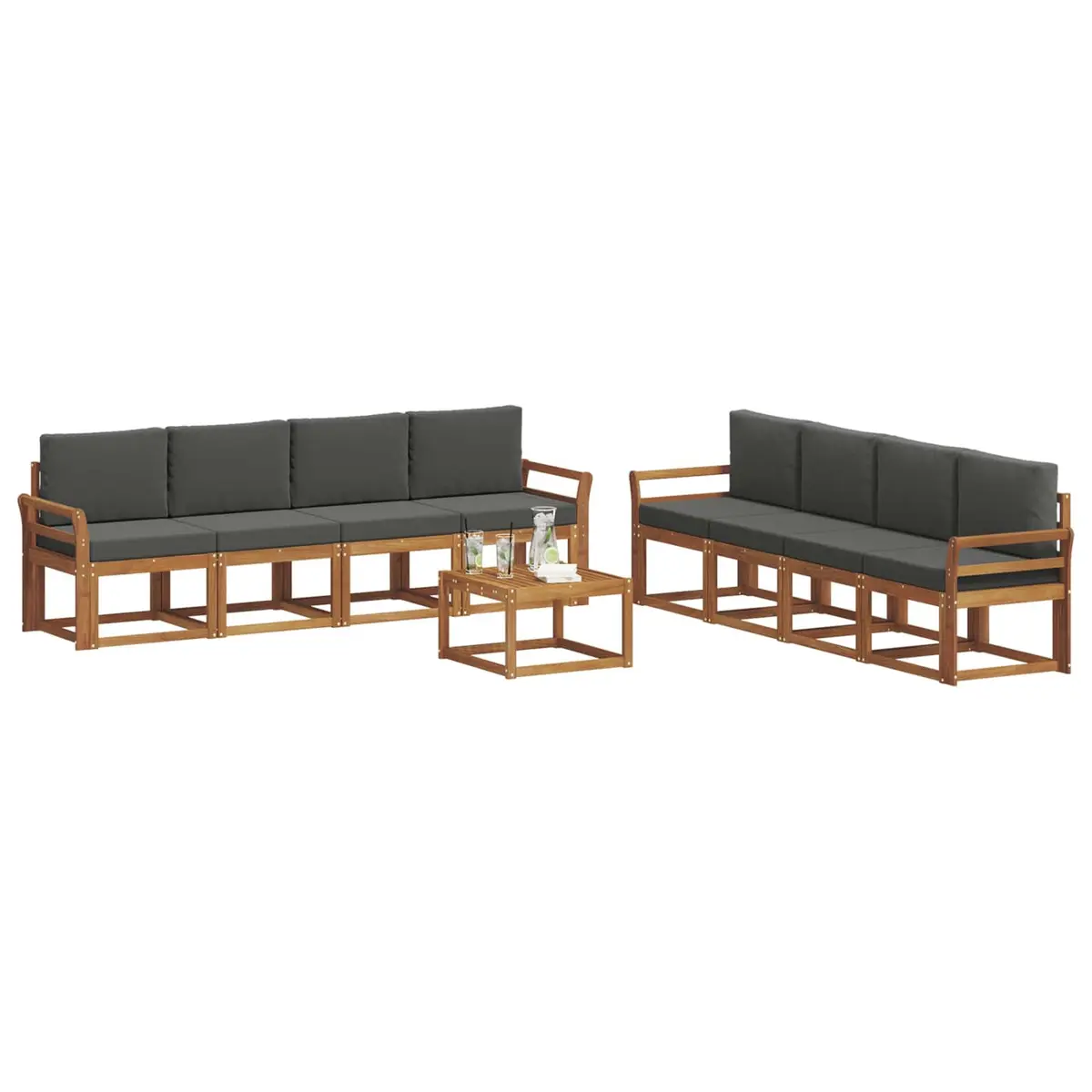 Outdoor Sectional Sofa Set 9 Pcs Garden Furniture Patio Lounge Brown